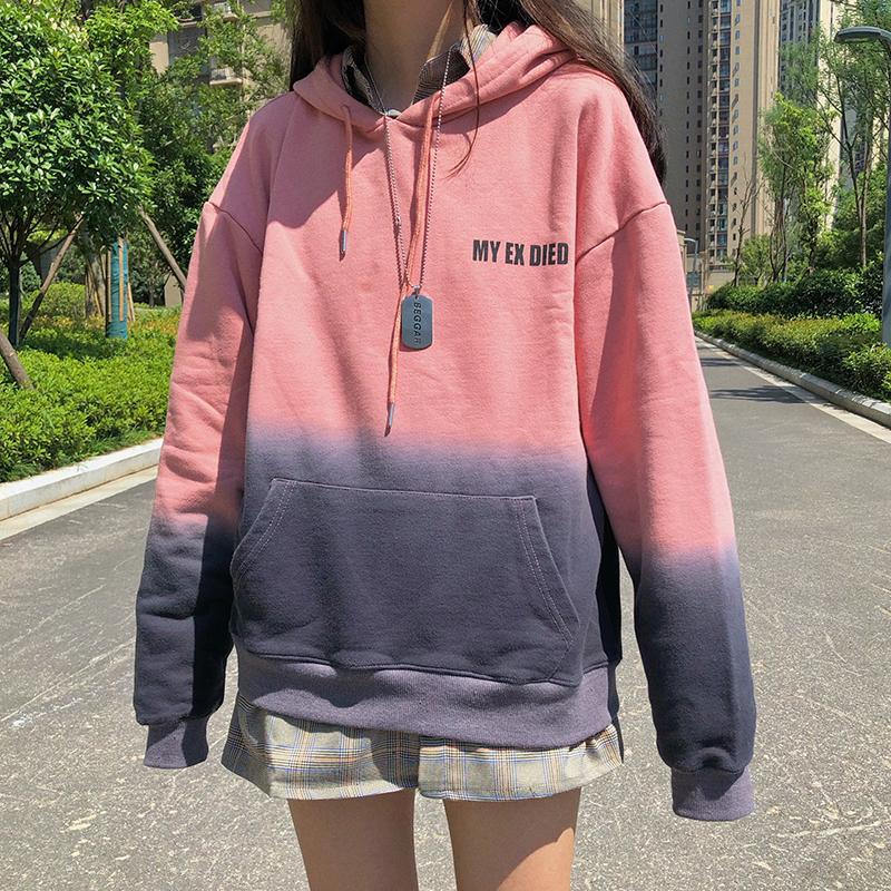itGirl Shop GRADIENT PASTEL COLORS LETTER EMBROIDERY OVERSIZED HOODIE