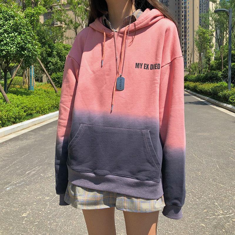 itGirl Shop GRADIENT PASTEL COLORS LETTER EMBROIDERY OVERSIZED HOODIE