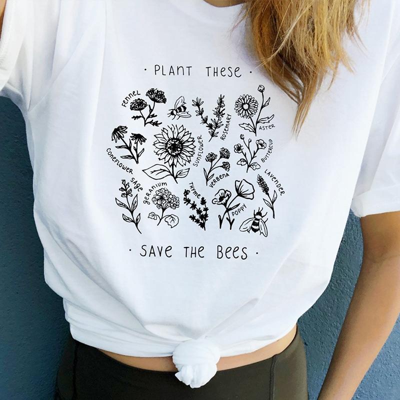 itGirl Shop GRAPHIC PLANTS ECO PRINT WHITE YELLOW BASIC T-SHIRT