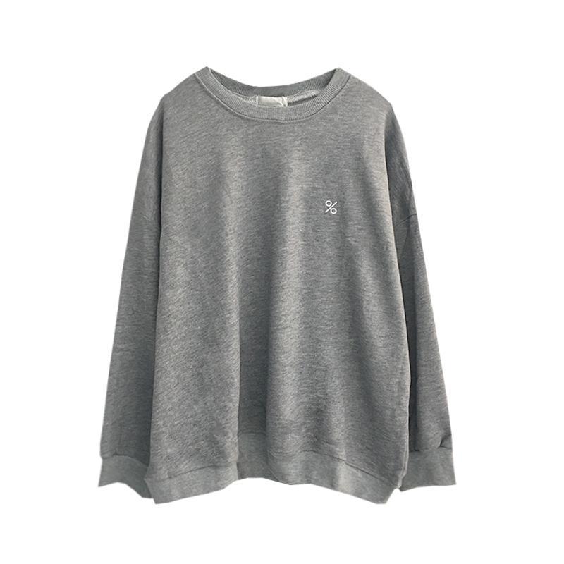 itGirl Shop GRAY BLACK PERCENT EMBROIDERY OVERSIZED THIN SWEATSHIRT