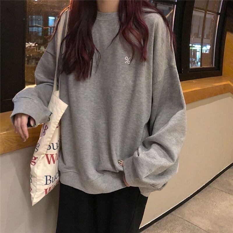 itGirl Shop GRAY BLACK PERCENT EMBROIDERY OVERSIZED THIN SWEATSHIRT