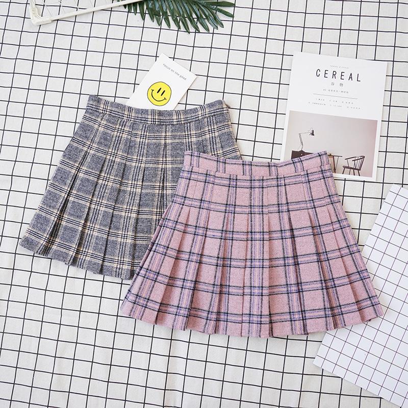 itGirl Shop GRAY PINK SCHOOL STYLE GRAND PLAID PLEATED AESTHETIC SKIRTS