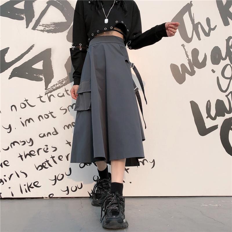 Grunge Aesthetic Irregular Long Skirt With Pockets