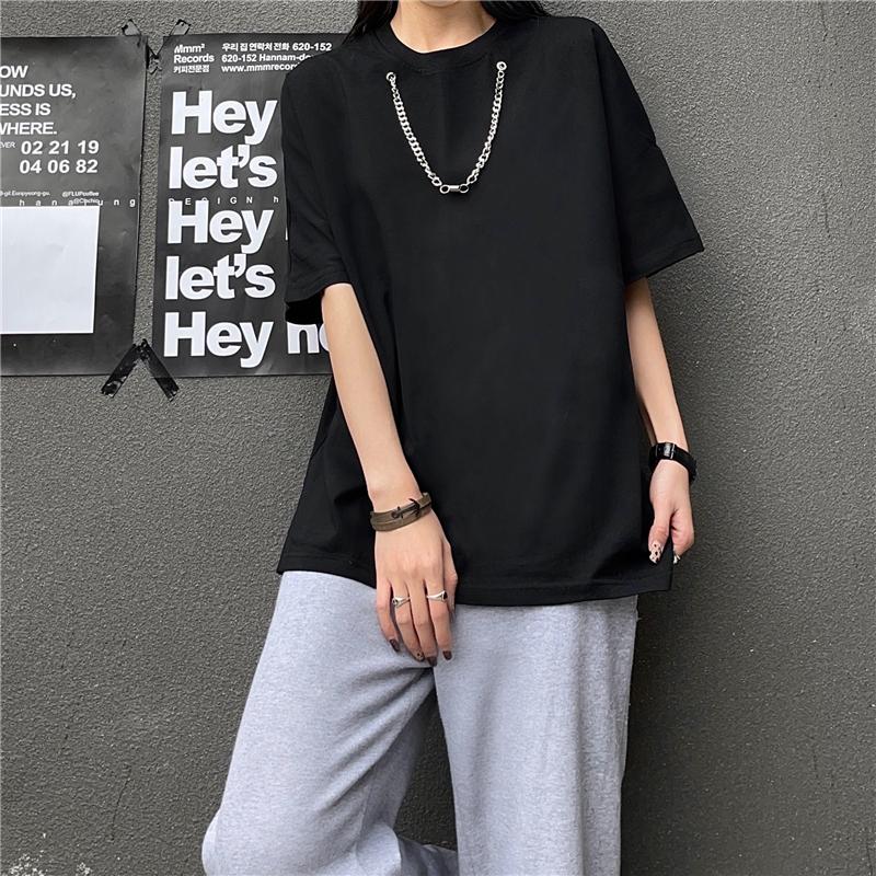 itGirl Shop GRUNGE AESTHETIC OVERSIZED T-SHIRT WITH CHAIN