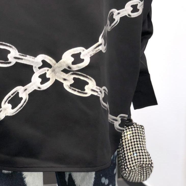 Grunge Chain Printing Short Sleeve Black Shirt