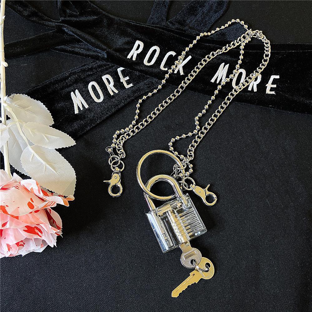 Grunge Girl Transparent Lock Key Huge Ring Belt Chain
