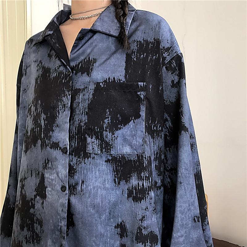 Grunge Tie Dye Printed Oversized Long Sleeve Shirt
