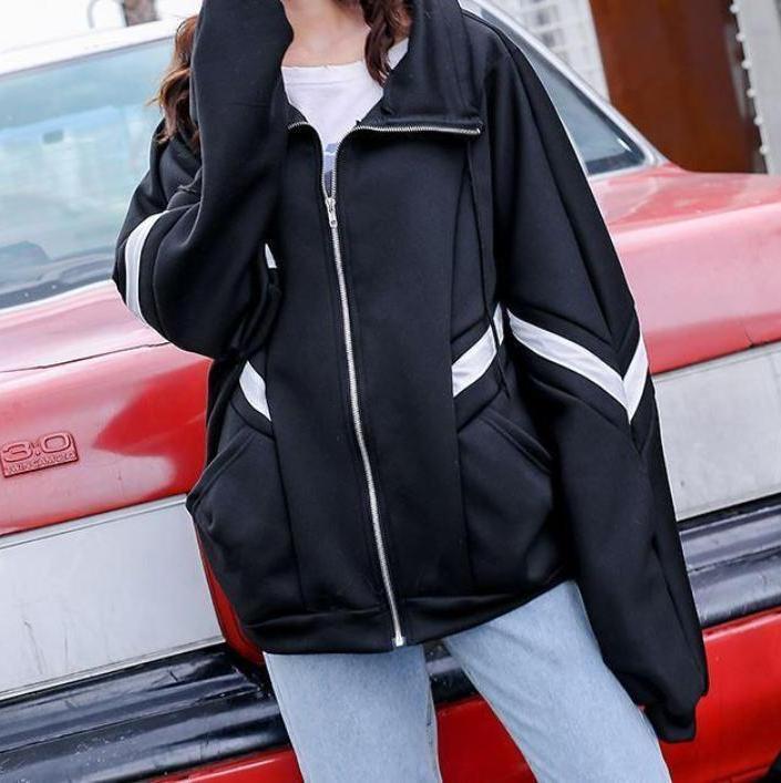 itGirl Shop HIGH COLLAR OVERSIZED SPORTY LINES JACKET