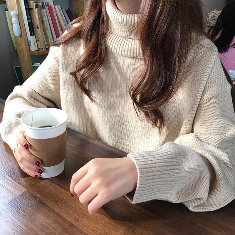 itGirl Shop HIGH NECK SOLID COLORS LOOSE PULLOVER