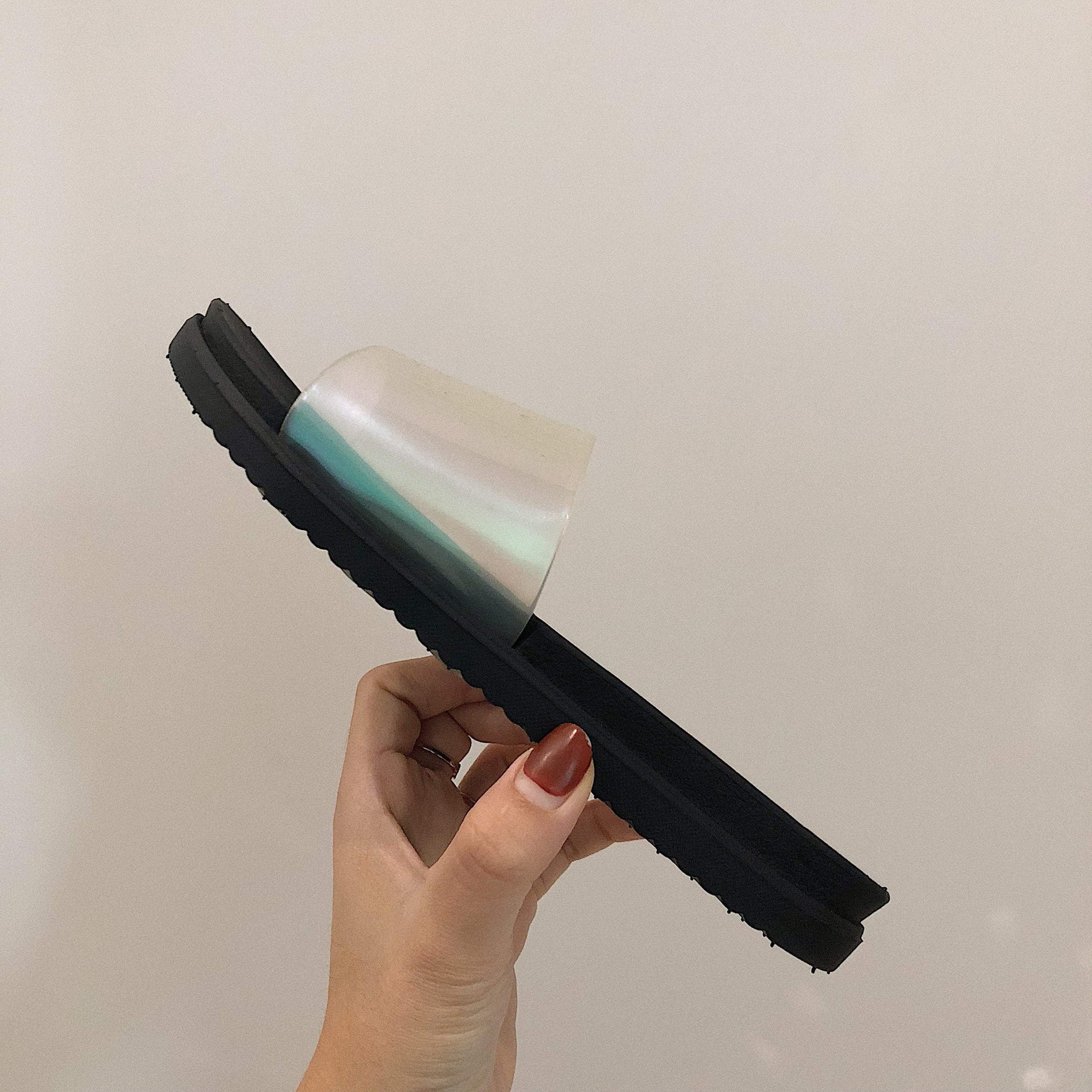 Holographic Aesthetic Rubber Slipper Black White Sandals