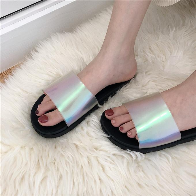 Holographic Aesthetic Rubber Slipper Black White Sandals