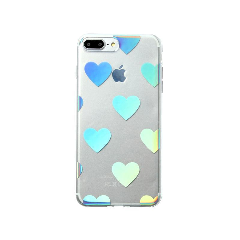 itGirl Shop HOLOGRAPHIC HEARTS TRANSPARENT PLASTIC IPHONE COVER