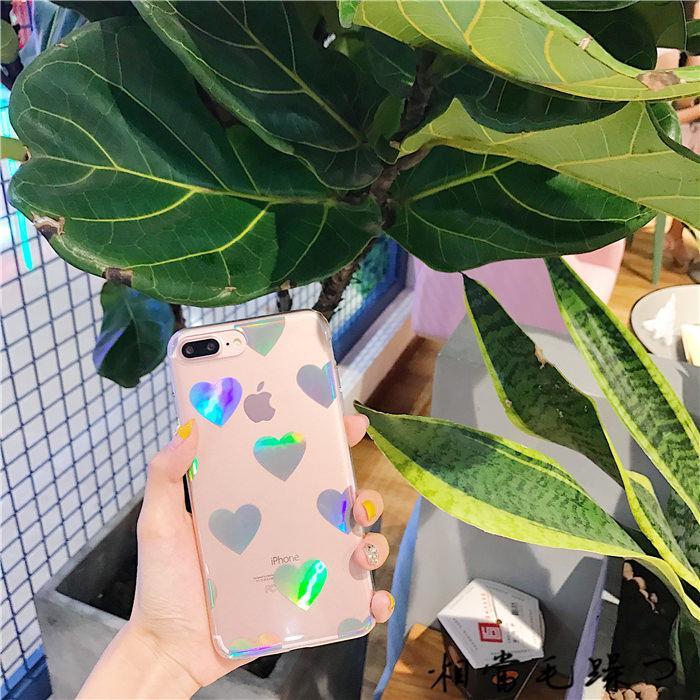 itGirl Shop HOLOGRAPHIC HEARTS TRANSPARENT PLASTIC IPHONE COVER
