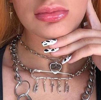 itGirl Shop HUGE PINS SILVER LETTERS 90s GRUNGE CHAINS NECKLACE
