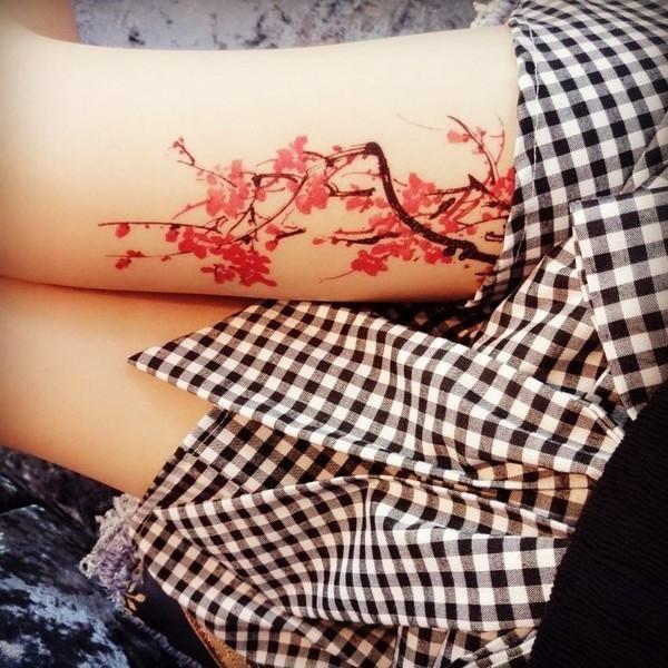 itGirl Shop JAPANESE STYLE BLOSSOM RED FLOWERS BRANCH TEMPORARY TATTOO