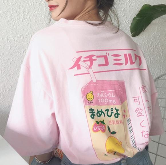 itGirl Shop JUICY LEMONADE BACK PRINT PINK OVERSIZED AESTHETIC KAWAII T-SHIRT