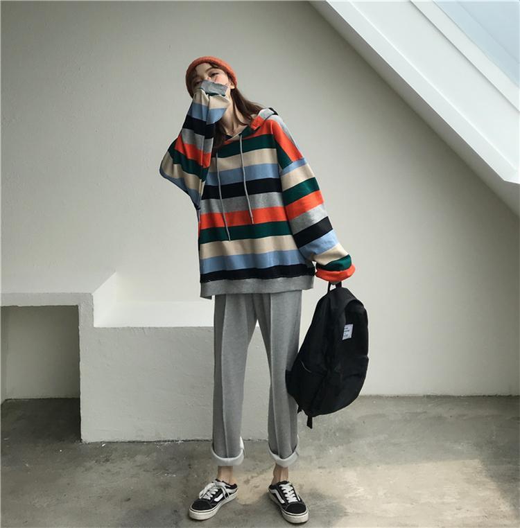 itGirl Shop - Aesthetic Clothing -Kawaii Colorful Stripes Hoodie And