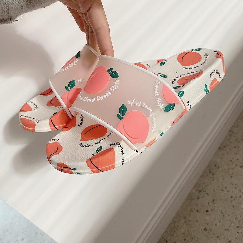 Kawaii Fruits Print Transparent Rubber Slipper Sandals