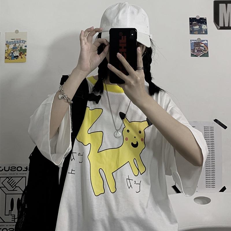 Kawaii Pikachu Cartoon Print Loose T-Shirt