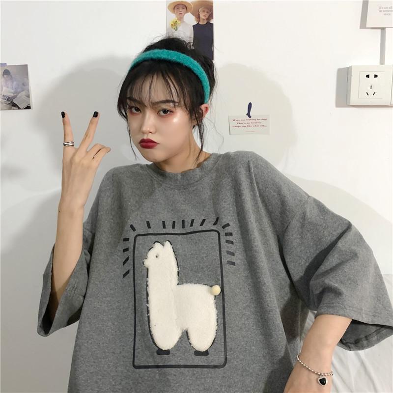 Kawaii Plush Alpaca Cartoon Loose T-Shirt