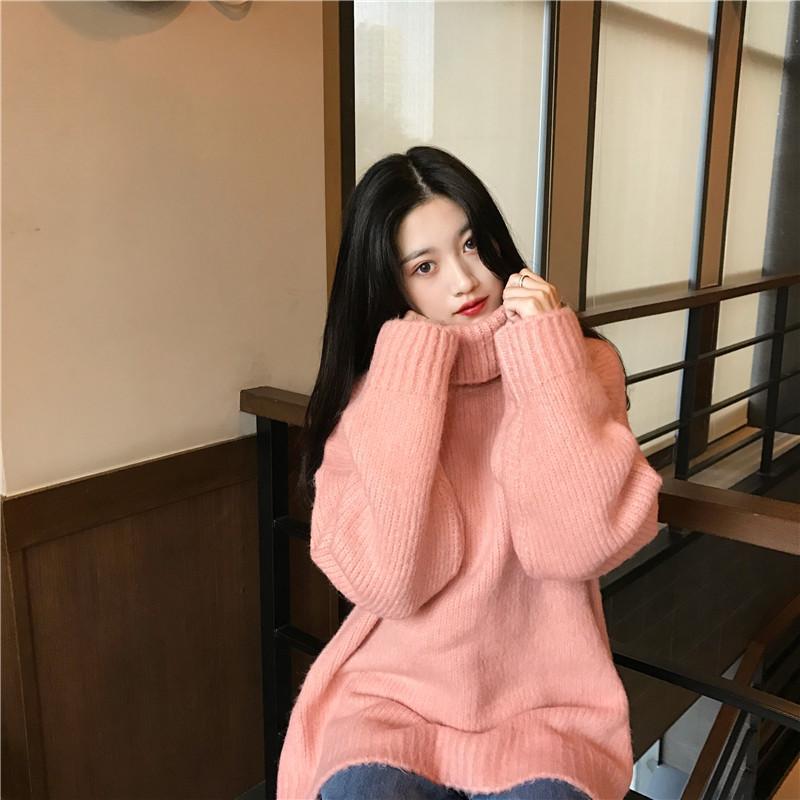 itGirl Shop KNIT RIBBED HIGH NECK WARM OVERSIZE SWEATER