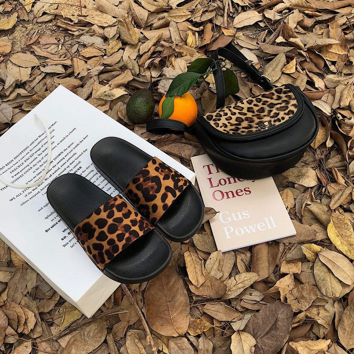 Leopard Print Black Flat Sole Rubber Summer Sandals
