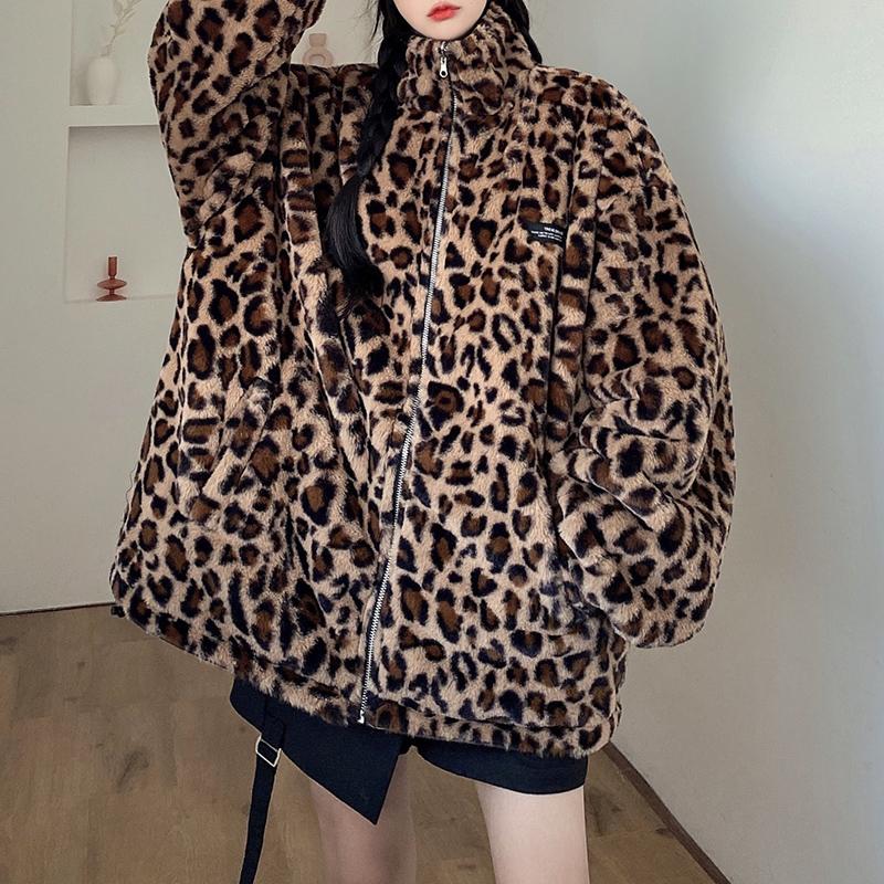 itGirl Shop - Aesthetic Clothing -Leopard Print Black Leather Double
