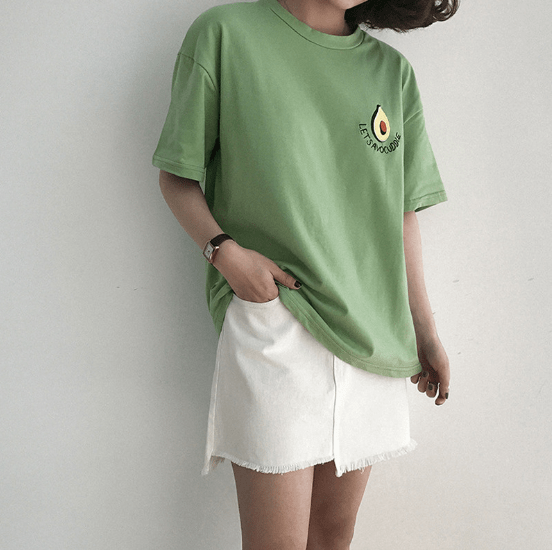 itGirl Shop LETS AVOUCOOLE EMBROIDERY GREEN WHITE COTTON T-SHIRT