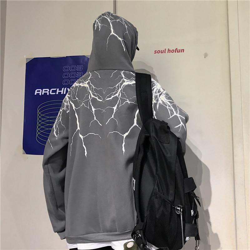 Lightning Print Grunge Aesthetic Hooded Sweatshirt