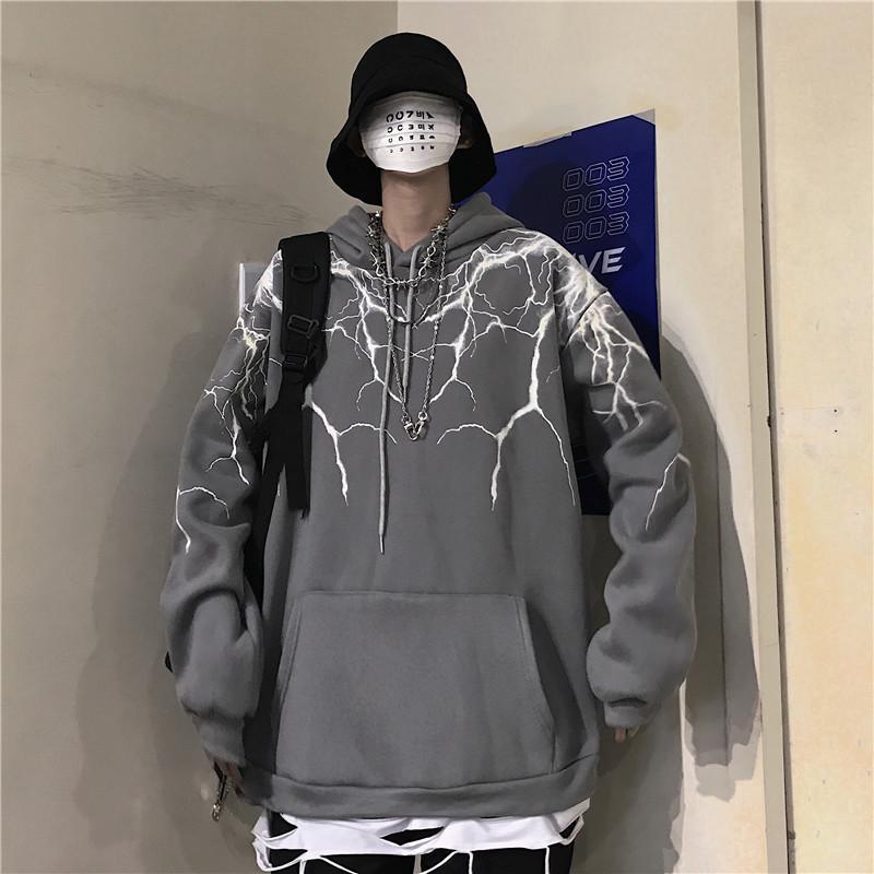 Lightning Print Grunge Aesthetic Hooded Sweatshirt
