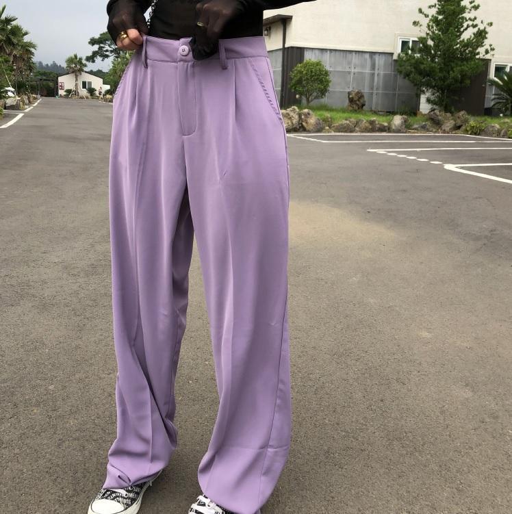 itGirl Shop LILAC RETRO PASTEL AESTHETIC STRAIGHT CASUAL PANTS