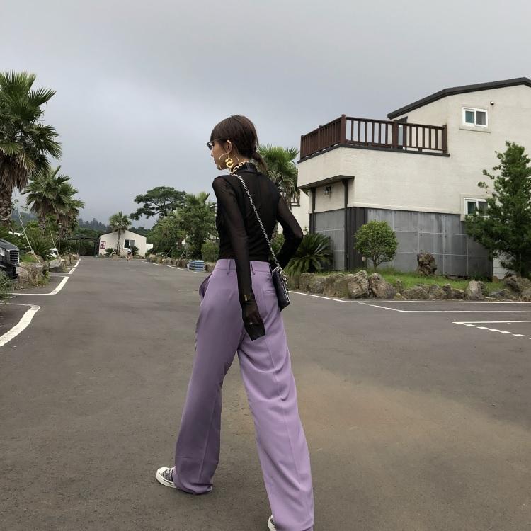 itGirl Shop LILAC RETRO PASTEL AESTHETIC STRAIGHT CASUAL PANTS