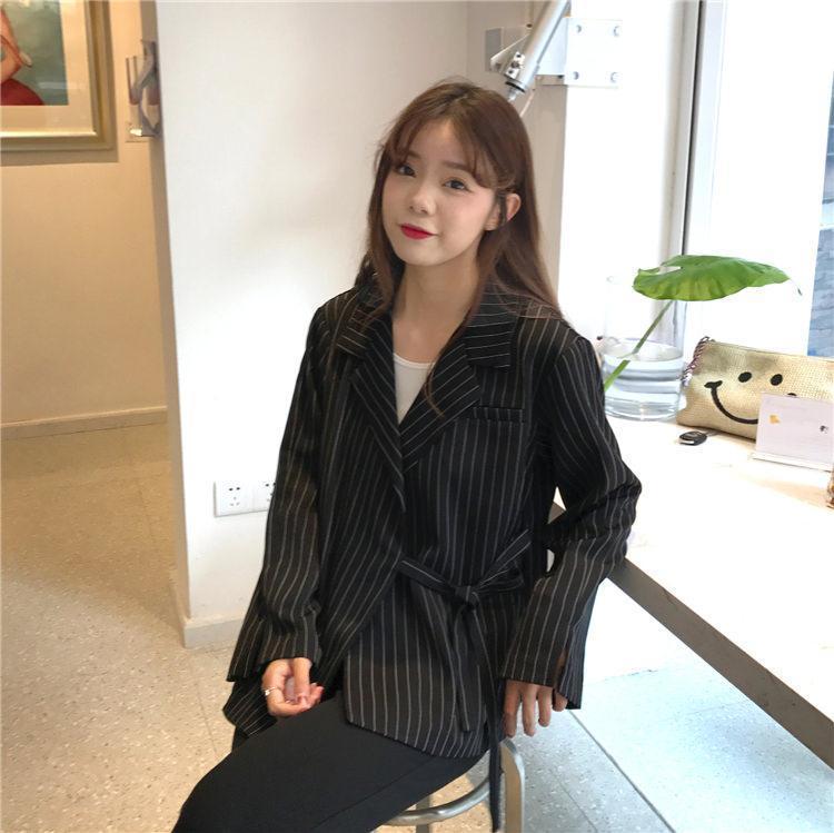 itGirl Shop LONG ELEGANT STRIPES COLLAR CLASSIC JACKET