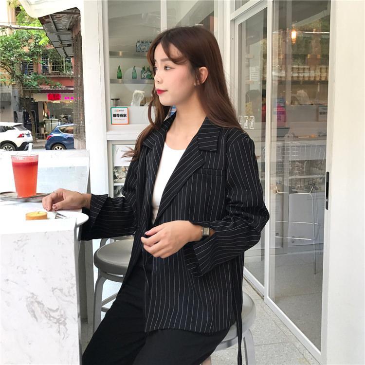 itGirl Shop LONG ELEGANT STRIPES COLLAR CLASSIC JACKET