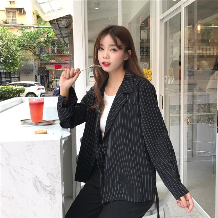 itGirl Shop LONG ELEGANT STRIPES COLLAR CLASSIC JACKET