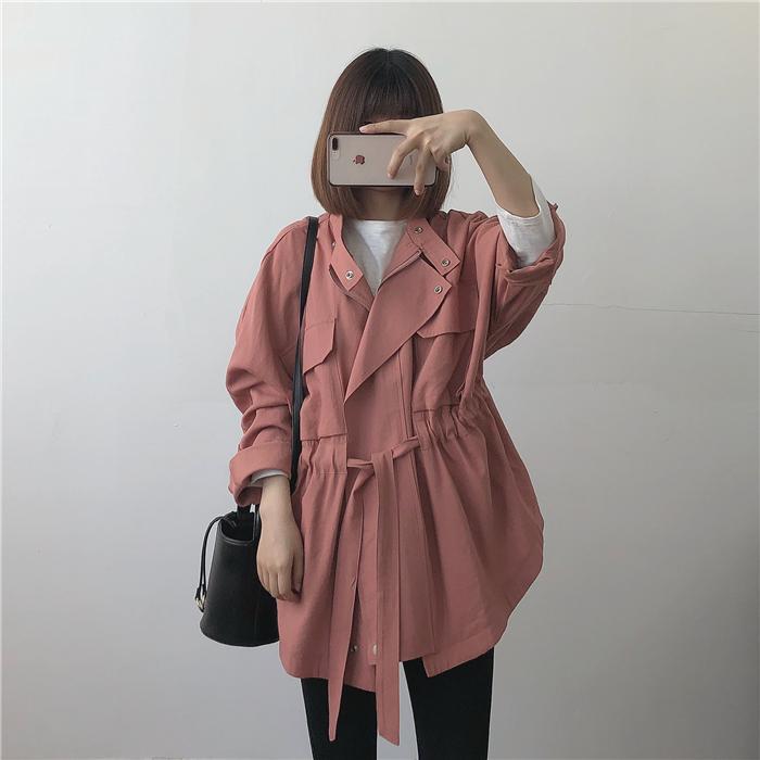 itGirl Shop LOOSE BELTED FRONT POCKETS SNAP-BUTTONS SHORT TRENCH COAT