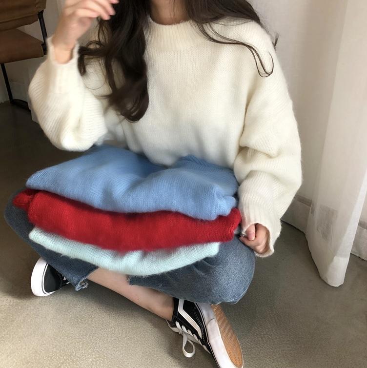 itGirl Shop LOOSE CANDY COLORS PULLOVER FLUFFY RIBBED SWEATER