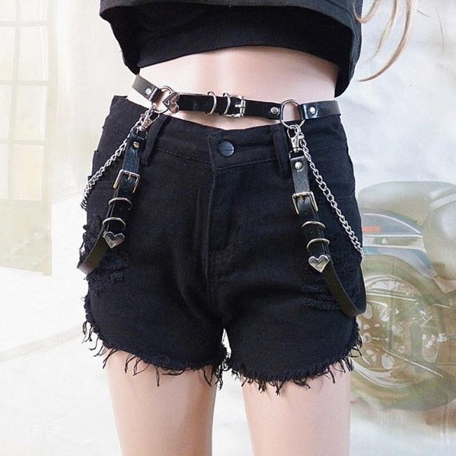 itGirl Shop METAL CHAINS GOTH AESTHETIC LEATHER GARTER BELTS