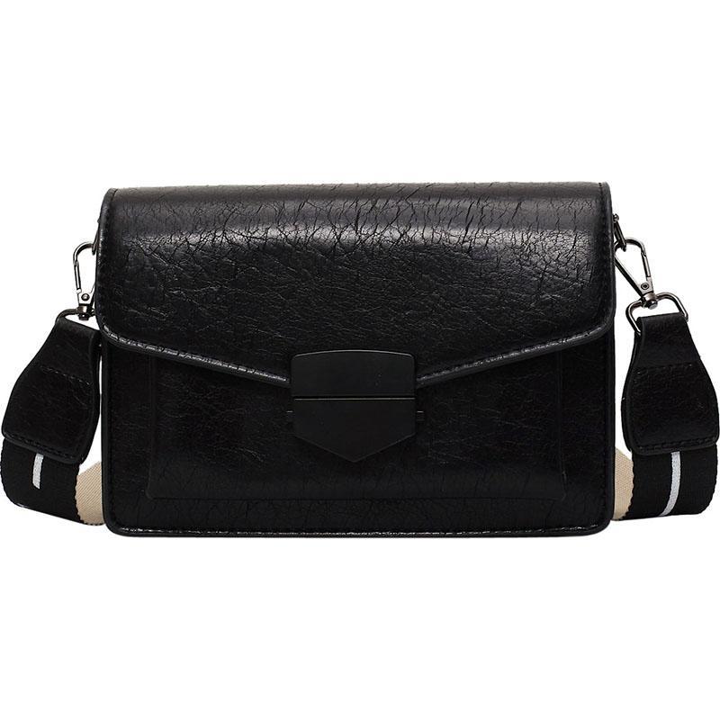 Minimalist Black Square Leather Bag With Wide Strap