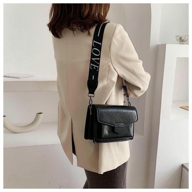 Minimalist Black Square Leather Bag With Wide Strap