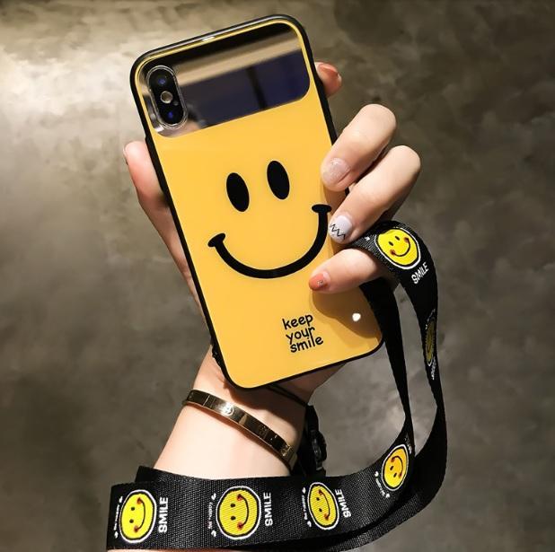 itGirl Shop MIRROR SMILE FACE BLACK YELLOW IPHONE CASE