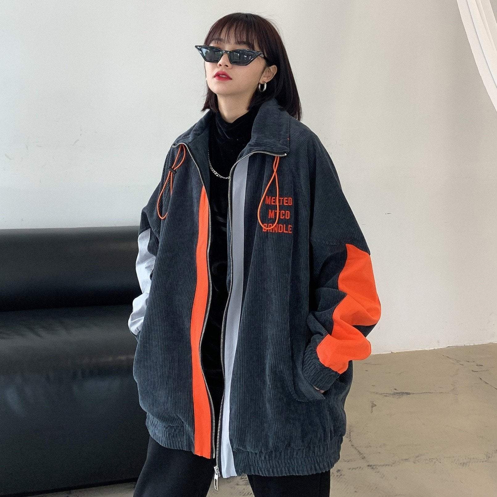 Neon Orange Color Teen Trend Oversized Denim Jacket