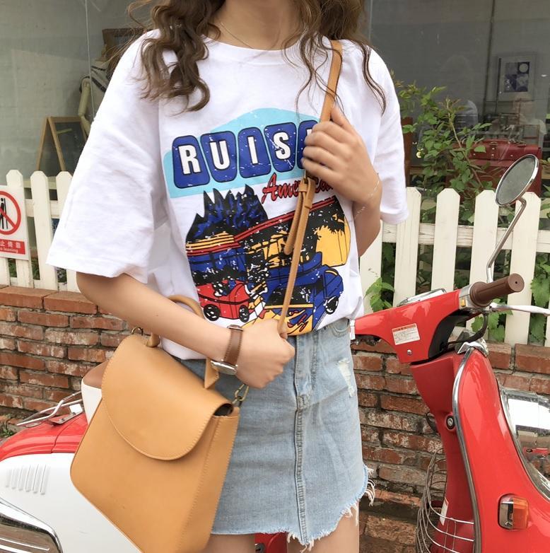 itGirl Shop OVERSIZED RETRO PRINT AMERICAN STYLE COLORFUL T-SHIRT