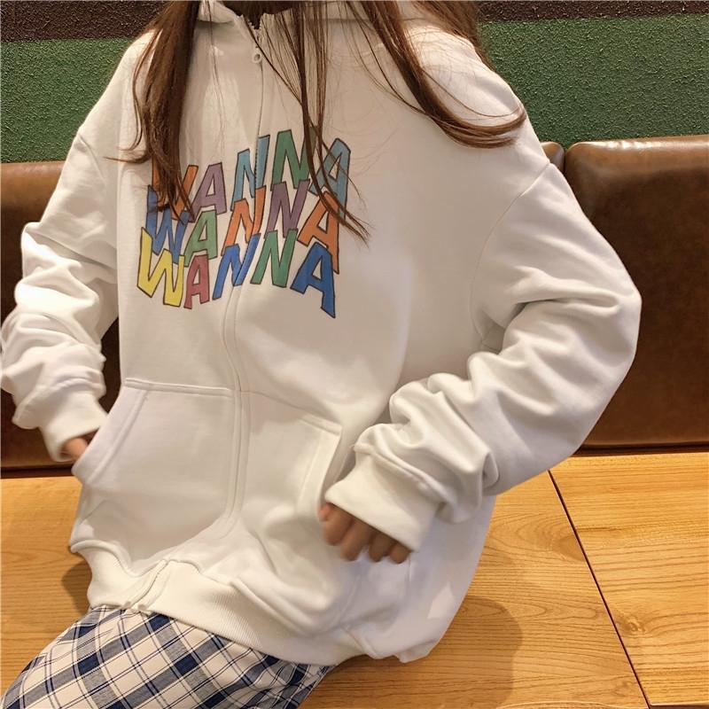 itGirl Shop OVERSIZED WANNA COLORFUL LETTER PRINT HOODIE