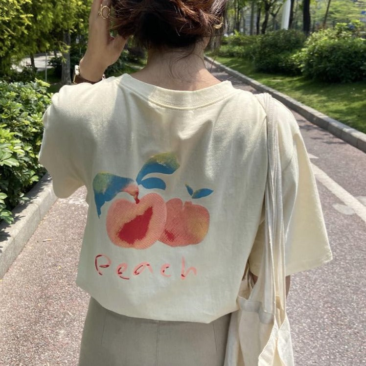 Peach Print Japanese Fashion Oversized T-Shirt
