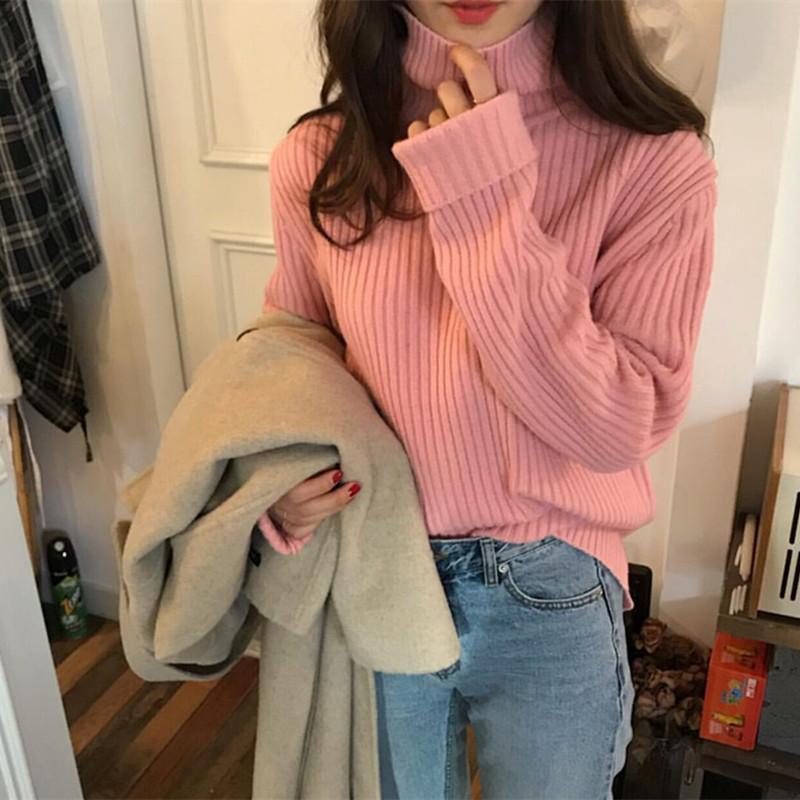 itGirl Shop PINK BEIGE WHITE HIGH TURTLE NECK RIBBED SWEATER