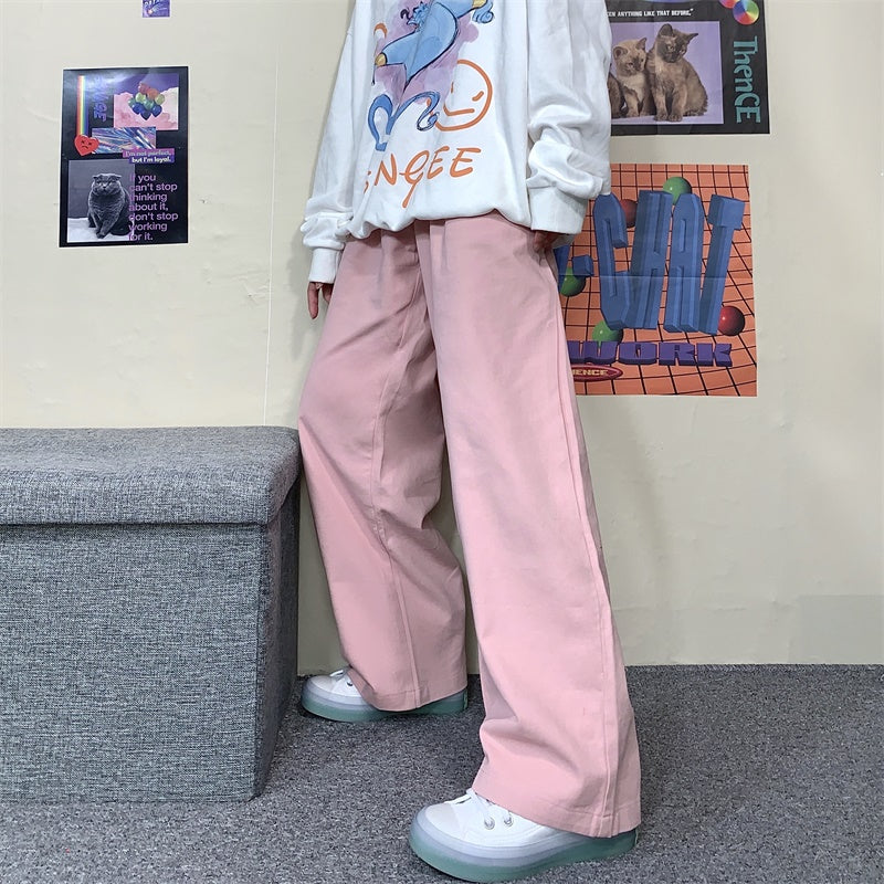 Aesthetic Clothing itGirl Shop Pink Pastel Aesthetic Casual Wide Oversized Pants