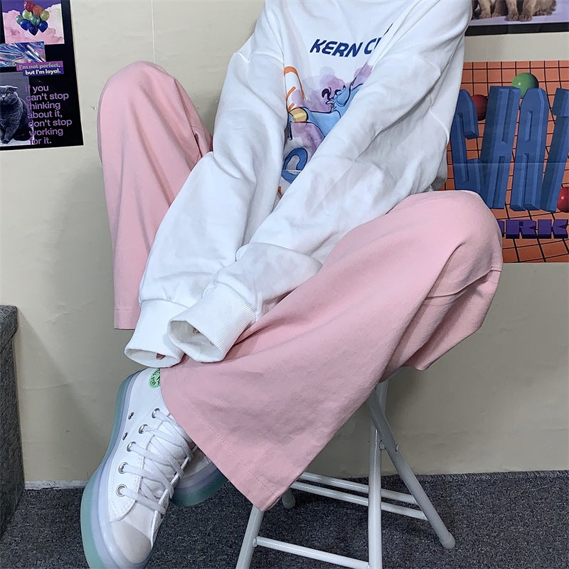 Aesthetic Clothing itGirl Shop Pink Pastel Aesthetic Casual Wide Oversized Pants