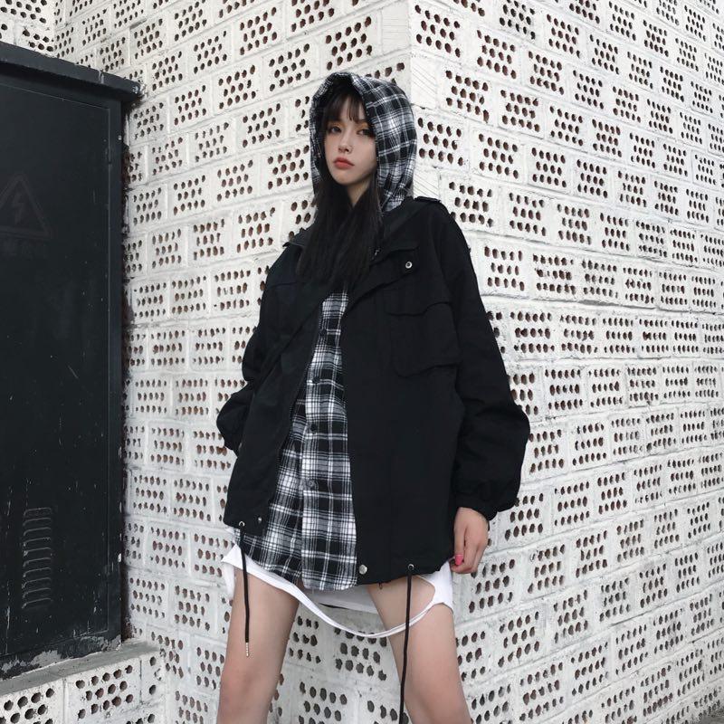 itGirl Shop - Aesthetic Clothing -Plaid Hood Fake Two Piece Korean