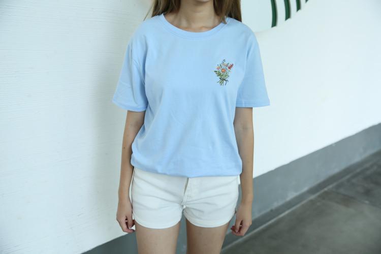itGirl Shop PLANT FLOWERS EMBROIDERY PATCH TSHIRT